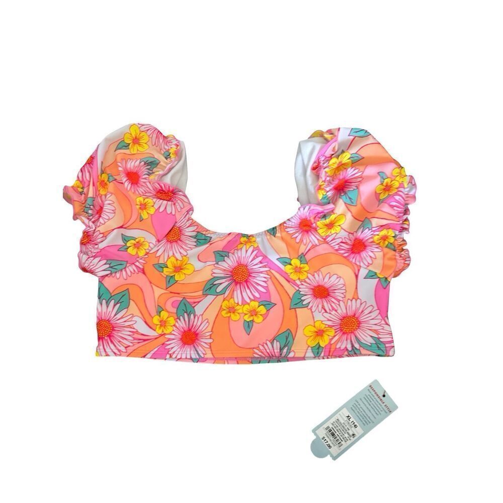 Cat & Jack Girls Floral Swim Top Floral Multicolored Size XL(14)